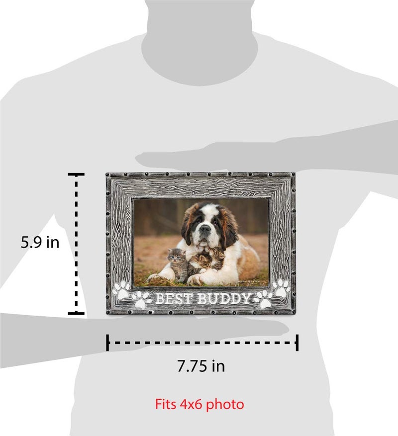 Isaac Jacobs 4â€ x 6â€ Resin Sentiments Dog Best Buddy Picture Frame, Horizontal Keepsake Photo Frame with Easel and Hanging Tabs for Tabletop, Desktop & Wall Display, (Gray) - Image 5